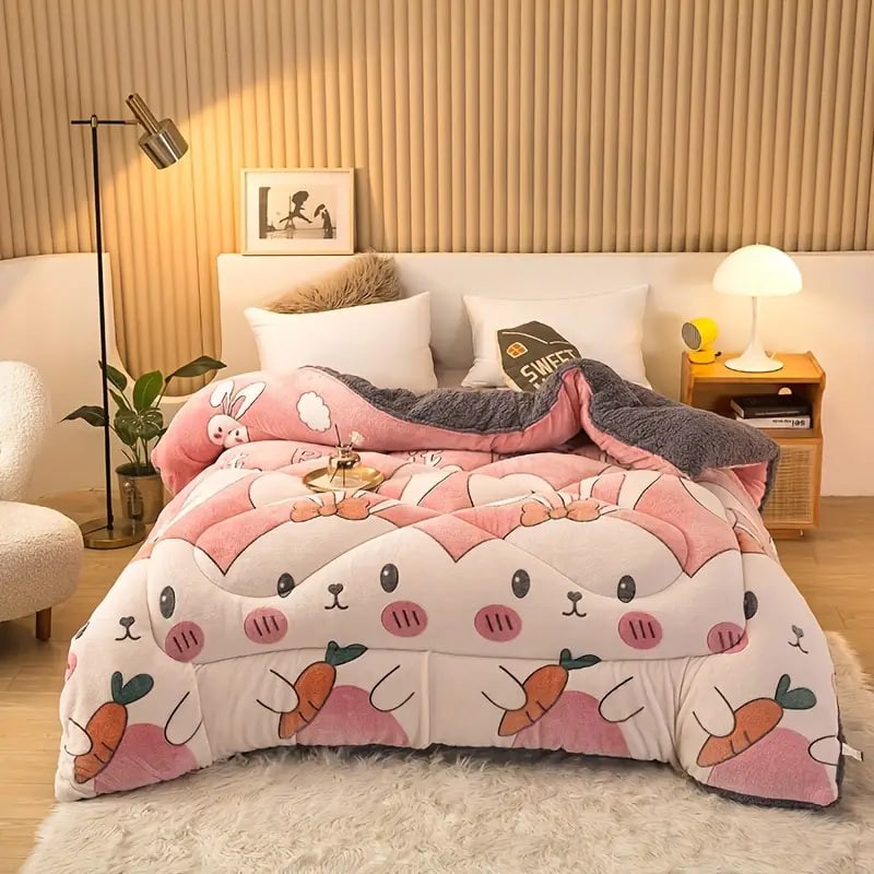 1pc Cute Print Thickened Comforter Insert - All Season Ultra Soft Breathable Velvet Comforter, Machine Washable Bedroom Warm Autumn And Winter Down Alternative Comforter