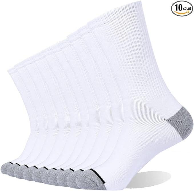 EnerWear 10P Pack Unisex Cotton Moisture Wicking Cushion Crew Socks