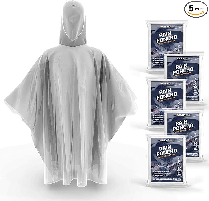 Hagon PRO Disposable Rain Ponchos for Adults (5 Pack)