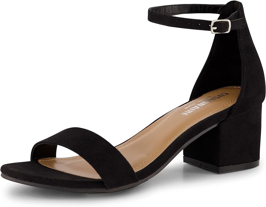 CUSHIONAIRE Women's Alba one band mid block heel sandal +Memory Foam, Wide Widths Available