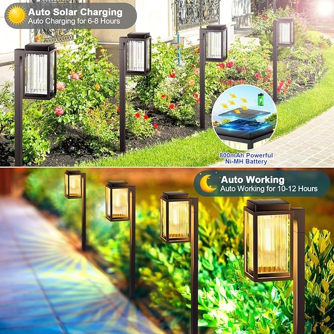 SUNGLITTER Solar Pathway Lights Outdoor 6 Pack, Bright Outdoor Solar Lights for Outside Waterproof, Solar Powered Landscape Lights Solar Garden Lights for Walkway Driveway Lawn Path Yard Decor