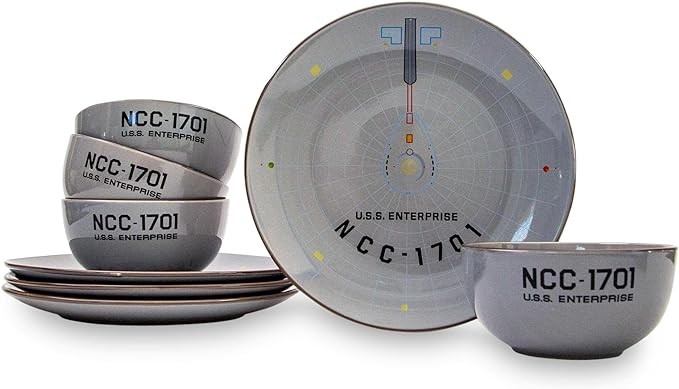 Star Trek: The Original Series NCC-1701 Series 8-Piece Ceramic Dinnerware Set | Includes Salad Plates, Bowls
