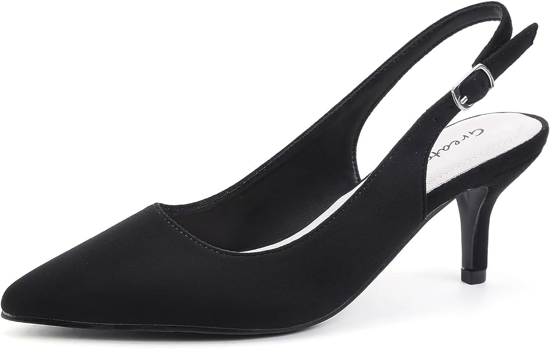 Greatonu Women's Slingback Kitten Heel Pointed Toe Dress Pumps Shoes