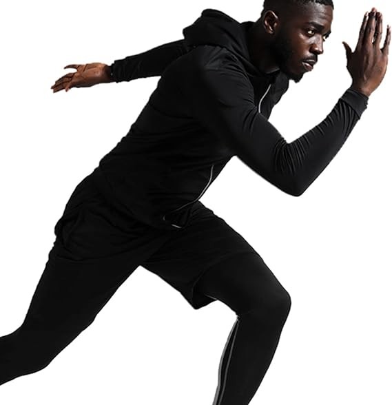 BUYJYA 5Pcs Men's Compression Pants Shirt Top Long Sleeve Jacket Athletic Sets Gym Clothing Mens Workout Valentine's Day gift