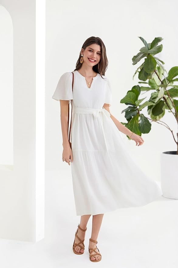 GRACE KARIN 2024 Women's Causal Summer A Line Dresses Flying Sleeves Maxi Ruffles Dress