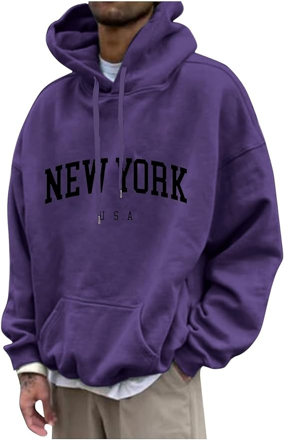 Aawghy Mens Hoodies Loose Fit Printed Hooded Sweatshirt Casual Fashion Sports Sweatshirt