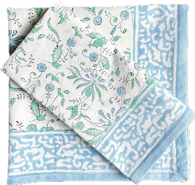 ATOSII Aster Blue 100% Cotton Spring Summer Cloth Designer Dinner Napkins, Handblock Print, Washable Durable Linen for Everyday Use Weddings Outdoors Mothers Day Gifting I 20 X 20 Inches I Set of 4