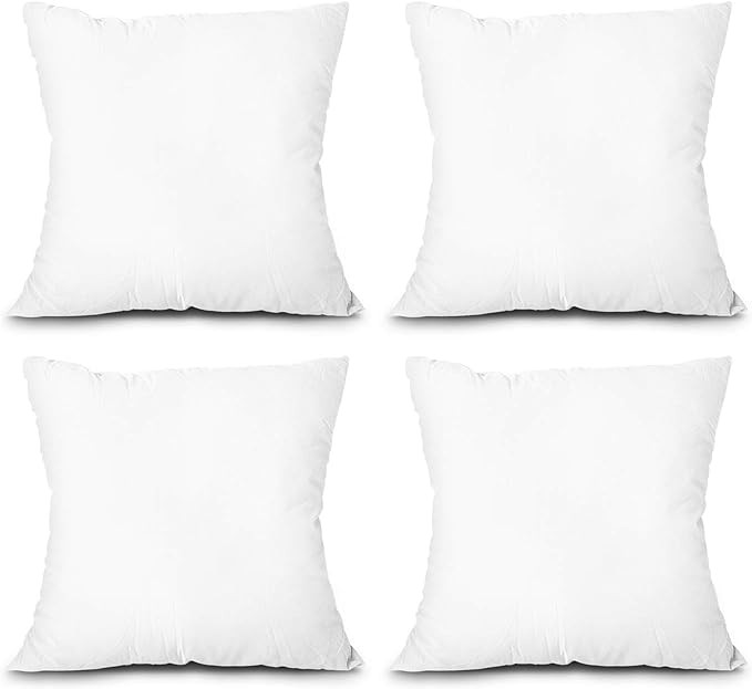 EDOW Throw Pillow Inserts, Set of 2 Lightweight Down Alternative Polyester Pillow, Couch Cushion, Sham Stuffer, Machine Washable. (White, 18x18)