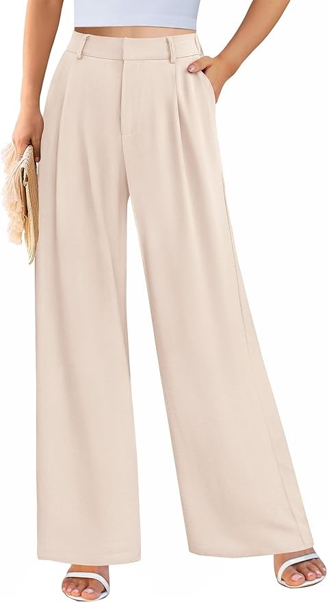 Pretty Garden Womens Causal Wide Leg Pants High Elastic Waisted Long Work Office Suit Pants